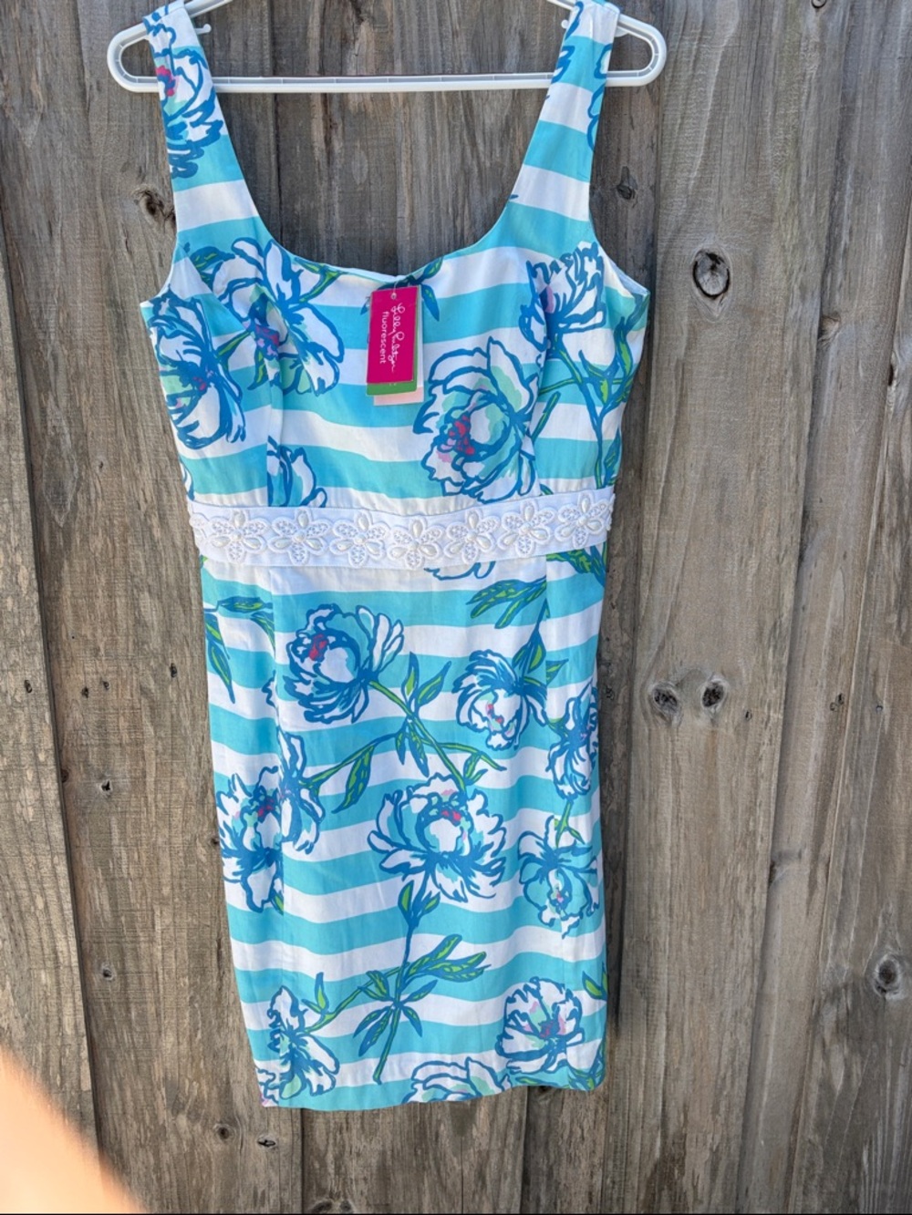 Lilly Pulitzer Aqua & White Floral Stripe Sundress with Lace Band